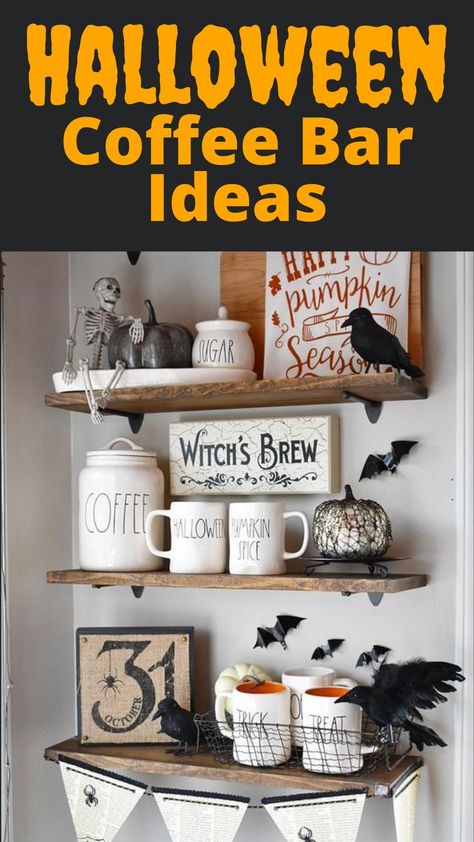 Dyi Coffee Bar, Halloween Coffee Bar, Halloween Themed Drinks, Restaurant Table Design, Best French Press, Coffee Cup Crafts, Diy Coffee Station, Coffee Bar Station, Coffee Bar Design