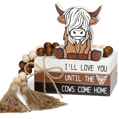 PRICES MAY VARY. 🦬Package Includes - You will receive 5 tiered tray decorations, a set of wooden books, a Highland cow, and a wood bead garland . Enough to meet your needs and substitutions. 🦬Rustic Design -The Wooden Book Stacks feature the phrase "I'LL LOVE YOU UNTIL the COWS COME HOME," adding a touch of quaint nostalgia. They effortlessly elevate your party décor, leaving a warm impression on loved ones. 🦬Perfect Size Detail: Each highland cow wooden stacks measures approximately 5.5 x 3. Farmhouse Western Decor, Wooden Book Stacks, Highland Cow Decor, Fireplace Shelf, Mantle Fireplace, Cow Decor, Rustic Table, Home Room, Highland Cow