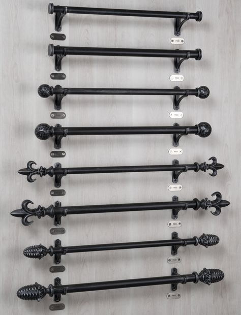 1 1/4" Wholesale Wrought Iron Curtain Rod & Finials – Gaby’s Shoppe Rod Iron Decor, Modern Bathroom Curtain, Gothic Curtains, Curtain Rod Finials, Pipe Curtain Rods, Modern Curtain Rods, Iron Curtain Rods, Living Room Decor Styles, Home Window Grill Design