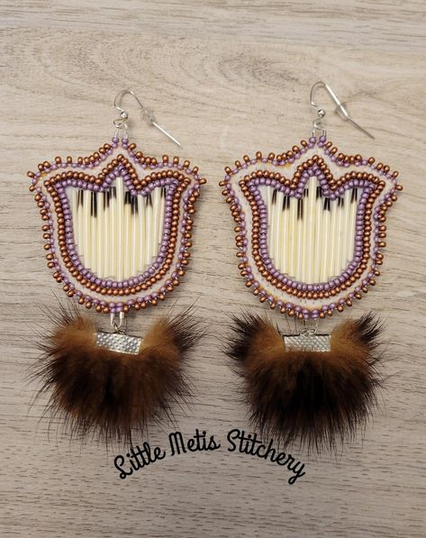 Beaded Porcupine Quill Earrings, Porcupine Quill Jewelry Diy, Native Beaded Earrings Round, Porcupine Quill Jewelry, Quill Jewelry, Fog Painting, Porcupine Quill Earrings, Quill Earrings, Quill Work