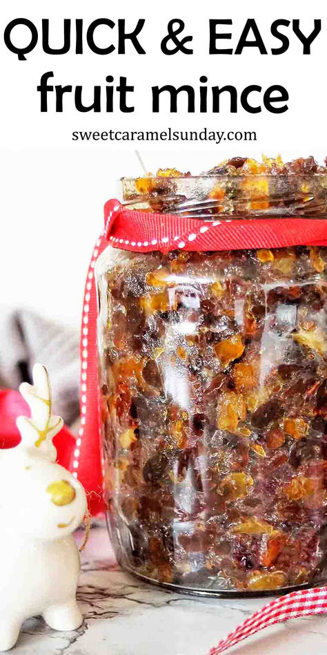 Fruit mince in large glass jar with red ribbon and reindeer figurine beside it on marble background. Fruit Cake With Rum, German Fruit Cake Recipe, Fruit Cake Recipe With Rum, Fruit Pie Filling Recipes, Fruit Mince Pies, Fruit Jam Recipes, Marmalade Jam, Festive Baking, Fruit Pie Filling