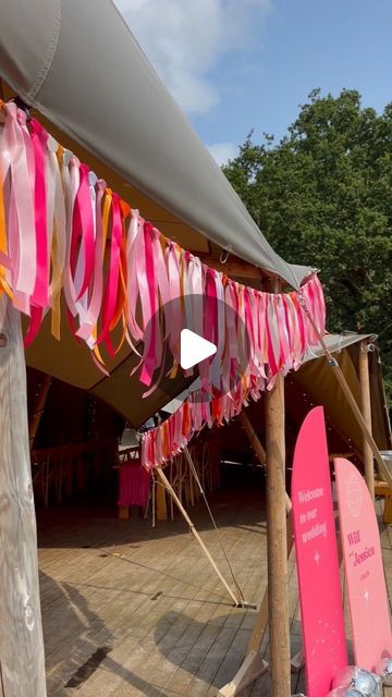 Jessica Jepson on Instagram: "DIY Ribbon Garland 🎀  Sharing a few of the crafty diy bits we made for our wedding, this was by far the most inexpensive and easiest but most effective thing I made! And it was a real last minute idea too. Ribbons were Hobbycraft & Amazon and I just used twine to hang them on to   Sadly I have no idea where this ended up after the wedding but hoping it turns up somewhere as it would be great for parties 🎀💕  #ribbongarland #diydecor #diywedding #diyweddingdecor #diyweddingideas #weddingideas #tipiwedding #pinkribbon #ribbon" Crepe Paper Decoration, Ribbon Garland Wedding, Diy Ribbon Garland, Ribbon Garland Diy, Diy Garland Ideas, Deb Ball, Wedding Ribbons, Crepe Paper Decorations, Garland Ribbon