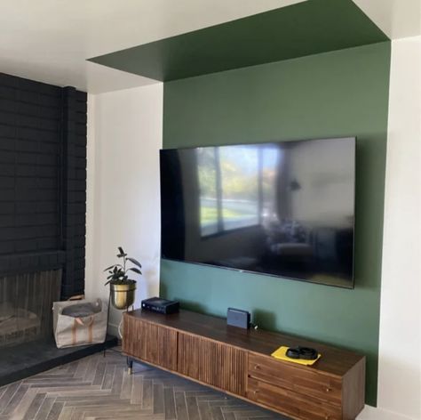 Bedroom Tv Wall Painting Ideas, Living Room Wallpaintings, Tv Wall Paint Designs Living Room, Colour Block Tv Wall, One Wall Painted Living Room Ideas, Color Block Accent Wall Living Room, Tv Feature Wall Bedroom, Painted Wall Behind Tv, Color Block Tv Wall