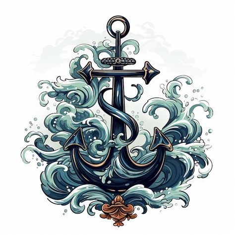 Anchor Logo Design Graphics, Illustration Tattoo Design, Anchor Illustration, Baby Souvenir, Bike Tank, Illustration Tattoo, Sketches Art, Pirate Day, Shark Tattoos