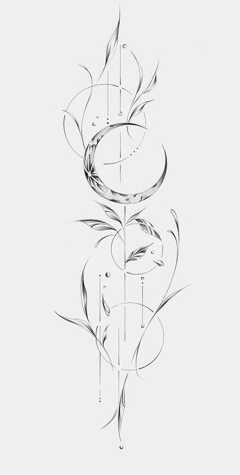 September Moon Tattoo, Back Of The Arm Tattoo For Women, Curved Tattoo, Side Waist Tattoo, Fineline Tattoo Design, Tattoo Dos, Fineline Tattoo Ideas, Fine Line Drawing, Spine Tattoos For Women