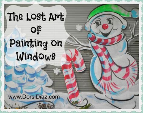 One of my "signature" characters I paint every year - a very merry and frosty snowman that has become a favorite for many. Christmas window painting by Dorsi Diaz in the San Francisco Bay Area. Window Snowman Painting, Holiday Window Art Ideas, How To Do Window Painting, Painting Store Windows, How To Paint Windows For Christmas, How To Window Paint, Painting On Glass Windows Acrylics, Christmas Picture Window Ideas, Painted Windows Ideas