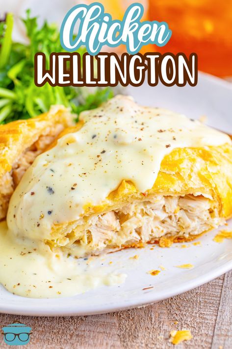 This recipe for Chicken Wellingtons is made with a flaky puff pastry that hugs a flavorful, creamy chicken mixture. These come together easily and are a dinner the whole family will love! Chicken Wellington, Chicken And Pastry, Puff Pastry Chicken, Chicken Puffs, Recipe For Chicken, Country Cook, Wayne County, The Country Cook, Puff Pastry Recipes