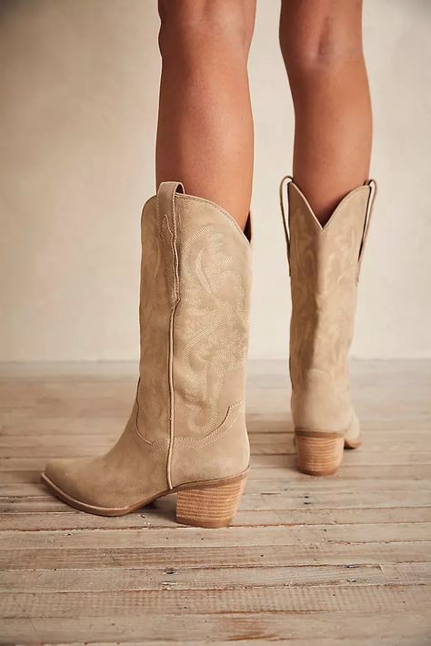 Daisy Jones & the Six Collection | Free People Tecovas Boots Women, Light Brown Cowgirl Boots, Ranch Outfits For Women, Tecovas Boots, Dress And Cowboy Boots Outfit, Western Chic Fashion, Cute Cowgirl Boots, Cowboy Boot Outfits, Western Boots Outfit