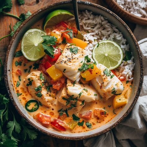 Fish In Coconut Milk, Fish Stew Recipes, Coconut Fish, Quick Delicious Meals, Sauteed Greens, Seafood Stew, Fish Stew, Beef And Potatoes, Chicken Sweet Potato