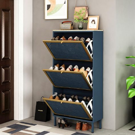 Slim Shoe Cabinet, Wood Organization, Wood Shoe Rack, Aesthetic Interior Design, Shoe Rack Entryway, Shoe Rack Organization, Entryway Shoe, Wood Shoes, Installing Cabinets