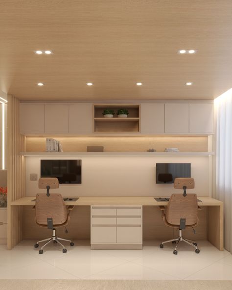 Contemporary Apartment Design, Home Office 2 Desks, Computer Room Ideas, Office Home Ideas, Office Room Ideas Home, Home Office For 2, Modern Office Space Design, Office Layout Ideas, Home Office Designs