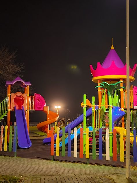 Playground Aesthetic Pastel, Liminal Space Playground, Liminal Playground, Nostalgic Playground, Dreamcore Playground, Kidcore Playground, Playground Nostalgia, Playground At Night, Aesthetic Playground