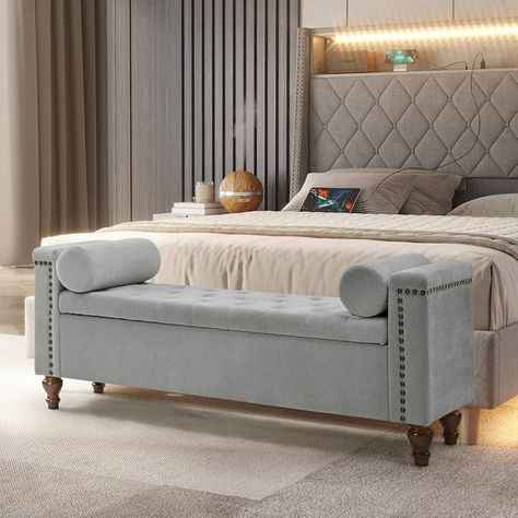 Amazon.com: EcoHarbor 59.5" Storage Bench for Bedroom End of Bed, Ottoman Bed Bench with Armrest King Tufted Window Bench Large Upholstered Storage Ottoman for Bedroom, Living Room, Entryway, Hallway (White) : Home & Kitchen Hallway Grey, Ottoman For Bedroom, End Of Bed Ottoman, Storage Bench For Bedroom, Bed Ottoman, Entryway Storage Bench, Bench For Bedroom, Bench Bedroom, Window Bench