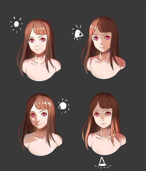 Drawing Tutorials, Anime Hair Lighting, Shadow Drawing, 캐릭터 드로잉, Art Manga, Anime Hair, Art Tutorial, Digital Art Tutorial, Drawing Poses