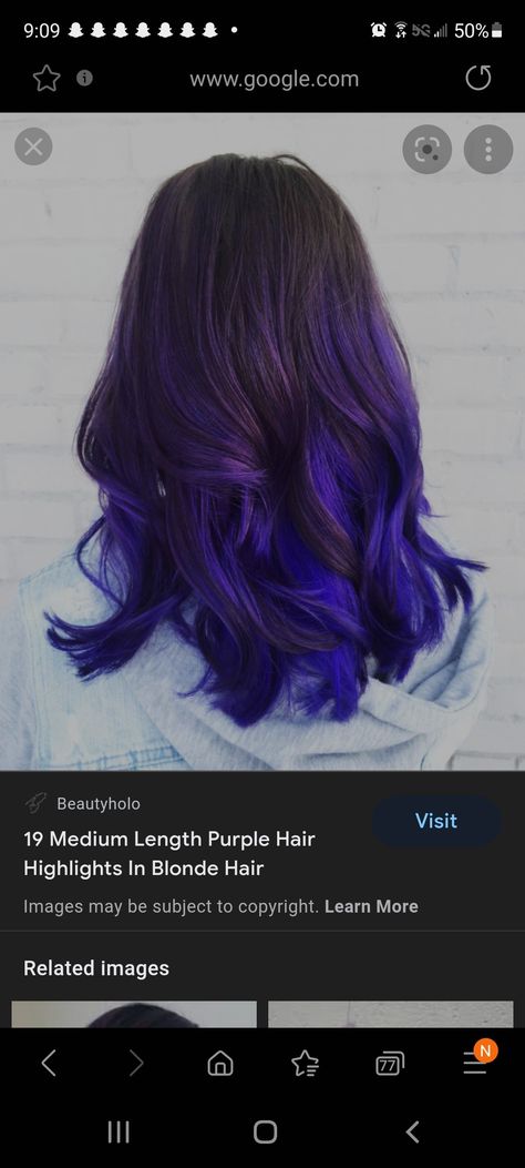 Purple Blue Ombre, Purple Hair Highlights, Blue Ombre Hair, Blonde Hair With Highlights, Blue Ombre, Ombre Hair, Purple Hair, Hair Highlights, Medium Length