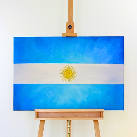 Painting of the flag of Argentina. Argentina Painting, Flag Of Argentina, Paintings Easy, Argentina Flag, Flag Painting, The Flag, Stone Painting, Painting Ideas, Oil Painting