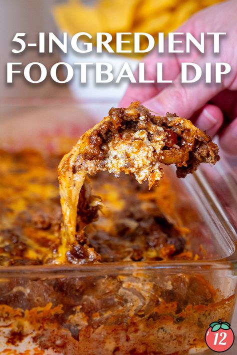 5-Ingredient Football Dip | 12 Tomatoes Football Cheese Dip, Cream Cheese And Raspberry Dip, Crockpot Football Dip, 5 Ingredient Football Dip, Best Football Dip Ever, Football Night Food, Football Dips Easy, Hot Crockpot Dips, Crock Pot Dips Easy