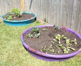 Kiddie Pool Garden, Plastic Kids Pool, Raised Veggie Gardens, Pool Planters, Plastic Swimming Pool, Pool Plants, Vegetable Garden Raised Beds, Diy Raised Garden, Pool Garden