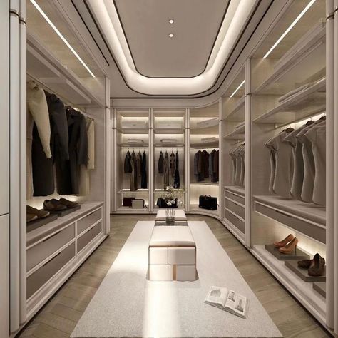 Walk In Closet Big Luxury, Big Organized Closet, Large Room Ideas Bedroom, Big Closet Aesthetic, Walk In Wardrobe Luxury, Penthouse Closet, Giant Closet, Massive Wardrobe, Modern Closet Designs