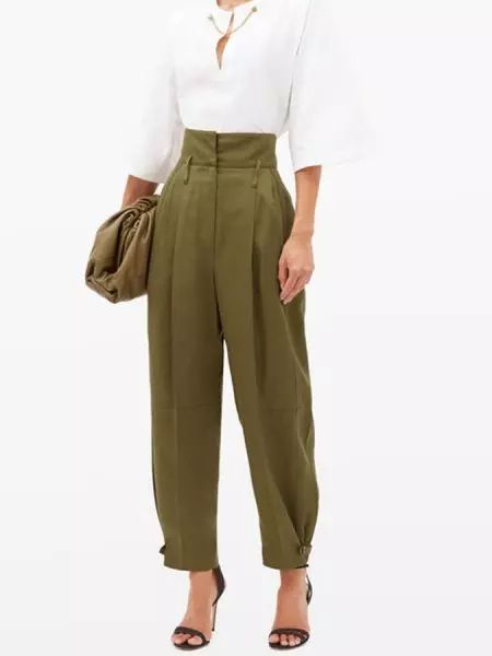 Summer Pants_0111_41a GIVENCHY High-rise canvas tapered trousers Trouser Inspiration, Summer Pants For Women, Trousers Women Outfit, Interesting Clothing, High Waisted Pants Outfit, Ballet Aesthetic, Lightweight Pants, Retro Mode, Tapered Trousers