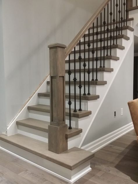 In Burlington Canada Interior and exterior wood railings are the best service provides by my Company, We provides Stairs installation and refinishing in Burlington and surrounding area, who also install laminated hardwood. we are running our business since few years  ago, providing better instalation service to clients. Decorating Entrance Way Front Entry, Banister Remodel, Mountain Farmhouse, Stair Renovation, Interior Stair Railing, Stair Rails, Stair Makeover, Staircase Railing Design, Hardwood Stairs