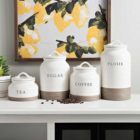 Two-Tone Modern Farmhouse Canisters Farmhouse Canister Set, Farmhouse Canisters, Farmhouse Remodel, Cerámica Ideas, Classic Kitchen, Diy Farmhouse Decor, Farmhouse Style Kitchen, Kitchen Canisters, Modern Farmhouse Kitchens