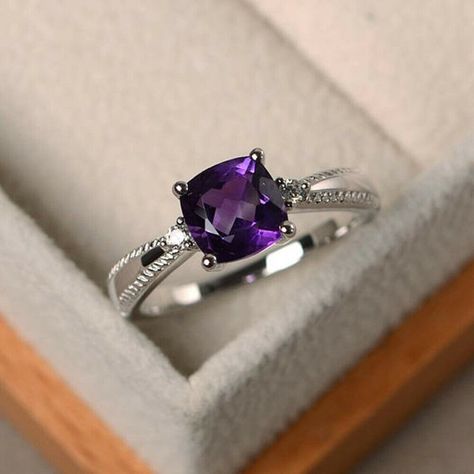 Wedding Ring Amethyst, Engagement Ring Purple, Amethyst Wedding Ring, Amethyst Wedding Rings, Engagement Ring Three Stone, February Birthstone Ring, Amethyst Engagement Ring, July Birthstone Ring, Amethyst Wedding