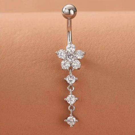 Dazzling Rhinestone Belly Button Ring Fashion-Forward Flower Tassel Design High-Quality Zirconia Navel Piercing Jewelry Perfect Vacation Style Body Accessory For Summer Beach Trips Cute Belly Rings Stud, Clip On Belly Button Rings, Belly Button Jewelry Dangle, Dangling Belly Button Rings, Belly Button Piercing Ring, Bellybuttonpiercing Aesthetic, Summer Belly Button Rings, Belly Rings Stud, Cute Belly Button Piercing