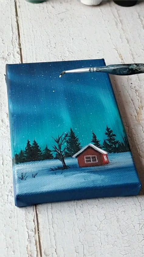 Painting On Mini Canvas, Canvas Art Painting Abstract, Aurora Sky, Canvas Art Painting Acrylic, Sky Art Painting, Small Canvas Paintings, Simple Canvas Paintings, Canvas Painting Tutorials, Easy Canvas Art