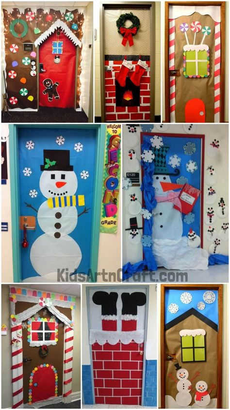 Christmas Classroom Door Decoration Ideas for Preschool - Kids Art & Craft Decorating School Doors For Christmas, Homemade Christmas Door Decorations, Christmas Classroom Decorations For Kids Door Decorating, Christmas Classroom Decorating Ideas, Christmas Kindergarten Door Decorations, Happy Holidays Door Decorations, Preschool Holiday Door Ideas, Candy Christmas Door Decorations, Christmas Door Diy Decorating Ideas