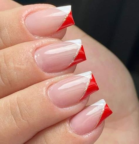 Prom Nails Red, Red And White Nails, Maroon Nails, Red Christmas Nails, Red Acrylic Nails, Fancy Nails Designs, Christmas Gel Nails, French Nail Designs, Red Nail Designs