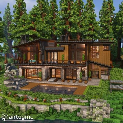 Minecraft Vault, Redwood Cabin, Minecraft Man, Minecraft Cabin, Minecraft Castle Designs, Minecraft House Ideas, Case Minecraft, Rumah Minecraft Sederhana, Minecraft Mansion