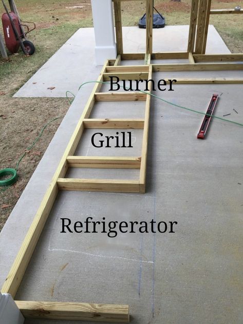 Building the base cabinets for the outdoor kitchen at Refresh Restyle Building An Outdoor Kitchen, Outdoor Bbq Kitchen, Outdoor Kitchen Design Layout, Bbq Kitchen, Rustic Kitchen Design, Ideas Patio, Patio Decorating, Outdoor Bbq, Outdoor Kitchen Design