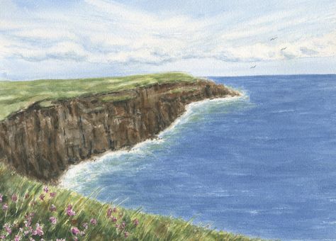 Ireland landscape painting Cliffs of Moher painting watercolor Ireland print Irish wall art Irish landscape print Ireland painting framed Ireland Painting, Cobh Ireland, Irish Wall Art, Cliffs Of Moher Ireland, Coast Of Ireland, West Coast Of Ireland, Irish Countryside, Irish Landscape, Ireland Landscape