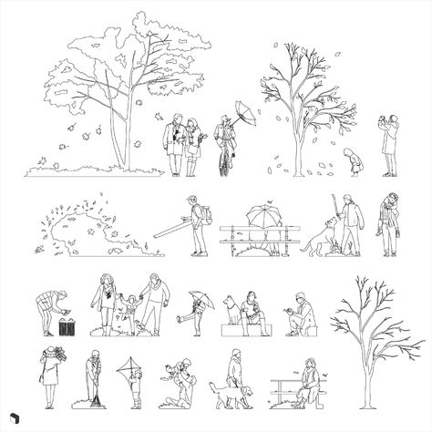 Cad Autumn People DWG | Toffu Co Illustration People, Tree Dwg, Architecture Symbols, Plant Vector, Architecture Portfolio Design, Interior Architecture Drawing, Concept Models Architecture, Drawing Block, Plans Architecture