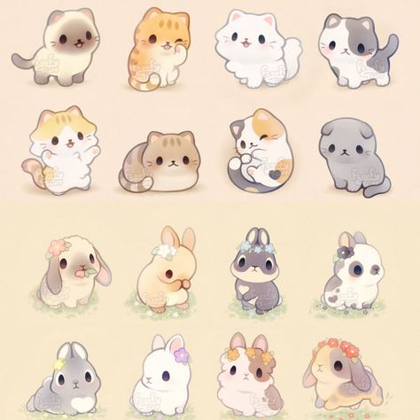 Kawaii Animal Art, Cute Art Styles Animals, Chibi Kawaii Animals, Cute Animal Drawings Kawaii Chibi, Cute Animal Drawings Kawaii Anime Art, Anime Animals Kawaii, Chibi Animal Art, Cute Anime Animals Kawaii, Cute Animal Friends Drawing