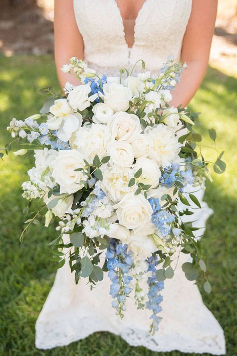 Blue Boutineer, August Wedding Flowers, Florist Ideas, Bridal Florals, Baby Blue Weddings, Wedding October, Blue White Weddings, Nh Wedding, Harbor Wedding