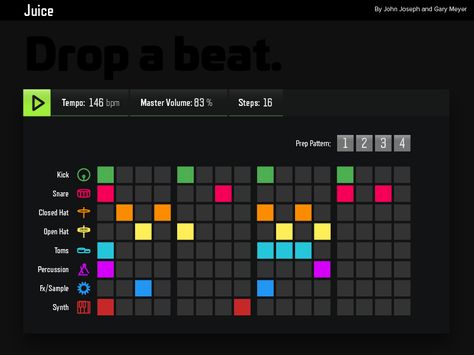 Sequencer/Beat Mixer by Gary Meyer Drum Patterns, Beat Maker, App Concept, Fl Studio, Music Board, Productivity Apps, Information Graphics, Music Production, Mobile Ui