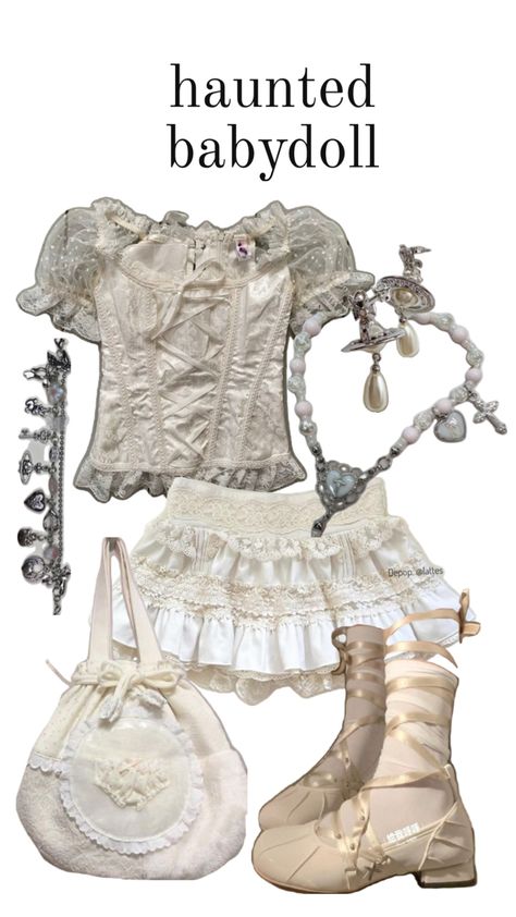 Morute Clothes, Collage Outfit Ideas, Creepy Cute Outfits, Babydoll Outfit, Dollcore Outfits, Collage Outfit, Balletcore Aesthetic, Cute Coquette, Baby Doll Clothes