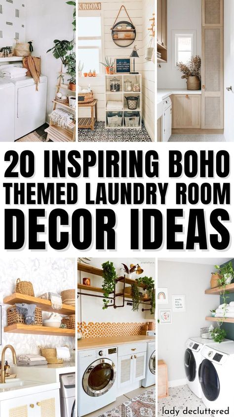 20 Inspiring Boho-Themed Laundry Room Decor Ideas Laundry Room With Wallpaper, Laundry Shelving, Boho Laundry Room, Laundry Room Ideas Organization, Laundry Renovation Ideas, Laundry Room Decorations, Boho Laundry, Decorating Laundry Room, Laundry In Kitchen