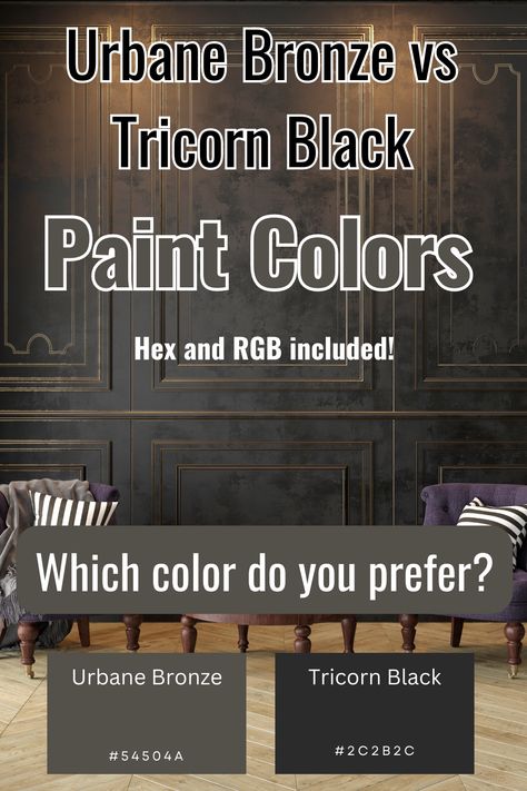 Tricorn Black Color Palette Exterior, Urbane Bronze Vs Tricorn Black, Benjamin Moore Urban Bronze, Urbane Bronze Brick Fireplace, Brown Black Paint Color, Iron Ore Vs Urbane Bronze, Urbane Bronze Office, Tricorn Black Cabinets, Colors That Go With Tricorn Black