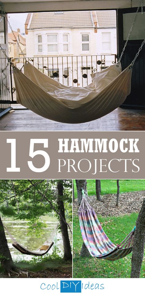 What's a better way to spend a lazy summer afternoon than hanging in a hammock you built yourself? Here are 15 fantastic DIY hammock projects. Hammock Ideas, Community Ideas, Backyard Hammock, Diy Hammock, Ideas For Backyard, Hammock Stand, Diy Pins, Interior Designing, Outdoor Ideas