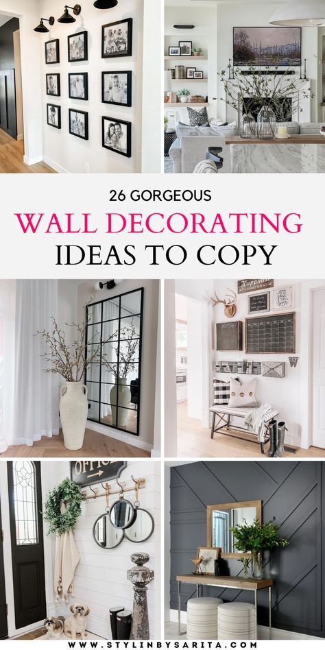 Do you have a huge, empty wall that needs to be decorated ASAP? If yes, check out this post about 26 of the best wall decor ideas you will love!. Long Wall Decorating Ideas Entryway, Antique Wall Decor Living Room, Big Blank Kitchen Wall, How To Decorate A Wall With Pictures, Foyer Picture Wall Entryway, Ideas For Blank Wall, How To Decorate An Empty Wall, Wall Grouping Ideas, Blank Wall Decor Ideas