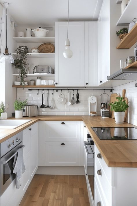 48  Small Kitchen Ideas to Maximize Space and Style Kitchen Living Small Space, Small Kitchen With All Appliances, Small Room Kitchen Ideas, Small Stove Ideas, 100 Sq Foot Kitchen, Small Terrace Kitchen, Tiny L Shaped Kitchen Layout, Small Light Kitchen Ideas, Small Kitchen Remodel With Pantry