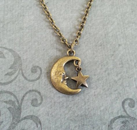 Marauders Jewelry, Whimsigoth Jewelry, Moon And Star Pendant, Stars Jewelry, Moon And Star Necklace, Cool Jewelry, Moons And Stars, Jewelry Star, Man In The Moon