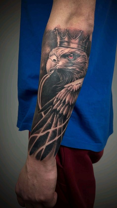 Hawk Tattoo Men Forearm, Eagle Forearm Tattoo For Men, Eagle Forearm Tattoo, Polish Eagle Tattoo, Eagle Tattoo Forearm, Black Eagle Tattoo, Patience Tattoo, Arm Tattoos Black, Polish Tattoos