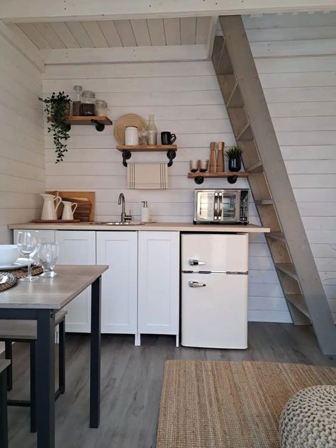 Bunkie Contest Canada - Bunkie Life Tiny Loft Cabin, Bunkie Interior Ideas, Guest Bunkie, Bunkie Ideas Interiors Guest Cabin, Bunkie Ideas 10x10, Bunkie Decor, Bunkie With Loft, Bunkie Life, Wooden Floor Boards