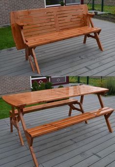 Convertible Picnic Table And Bench, Kursi Outdoor, Kids Woodworking Projects, Picnic Table Plans, Wooden Benches, Picnic Table Bench, Folding Picnic Table, Convertible Furniture, Woodworking Projects For Kids