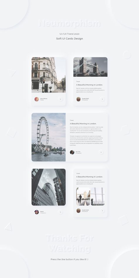 Neumorphism Ui, Ui Cards, Web Design Jobs, Blog Layout Design, Travel Website Design, Fashion Magazine Design, Card Ui, Adobe Photoshop Design, Ui Design Website