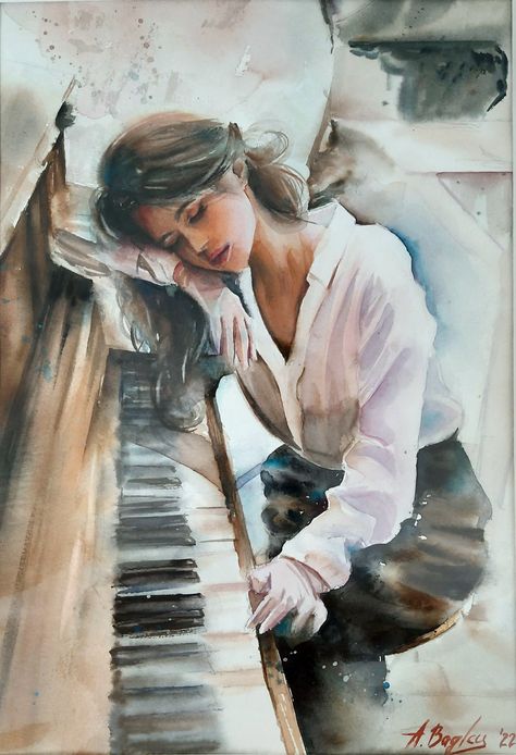 This watercolor is a combination of fine art and love for music.
Fabriano Artistico 100% cotton paper. Piano Art, Playing The Piano, Painting Of A Woman, Music Painting, Soyut Sanat Tabloları, Female Art Painting, Musical Art, Literature Art, The Piano